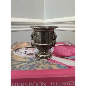 EALES 1779 Silver Plate Mini Urn Vase Lion Head Ring Handle Trophy Cup 3” VTG